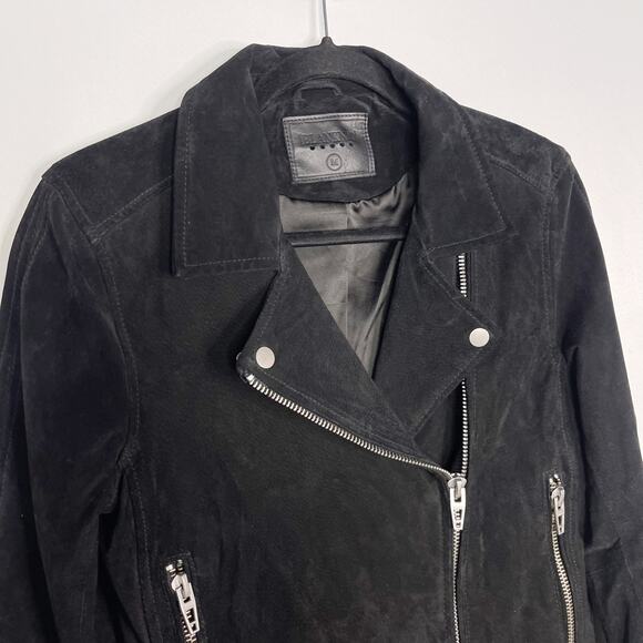 BlankNYC Womens Medium M Black Crop Suede Leather Moto Jacket Asymmetrical Zip - Picture 3 of 10